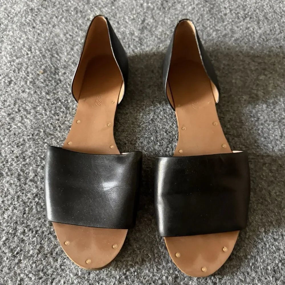 Madewell Thea Black Leather d'Orsay Flat Sandals Open Toe Minimalist Shoes 7.5 M